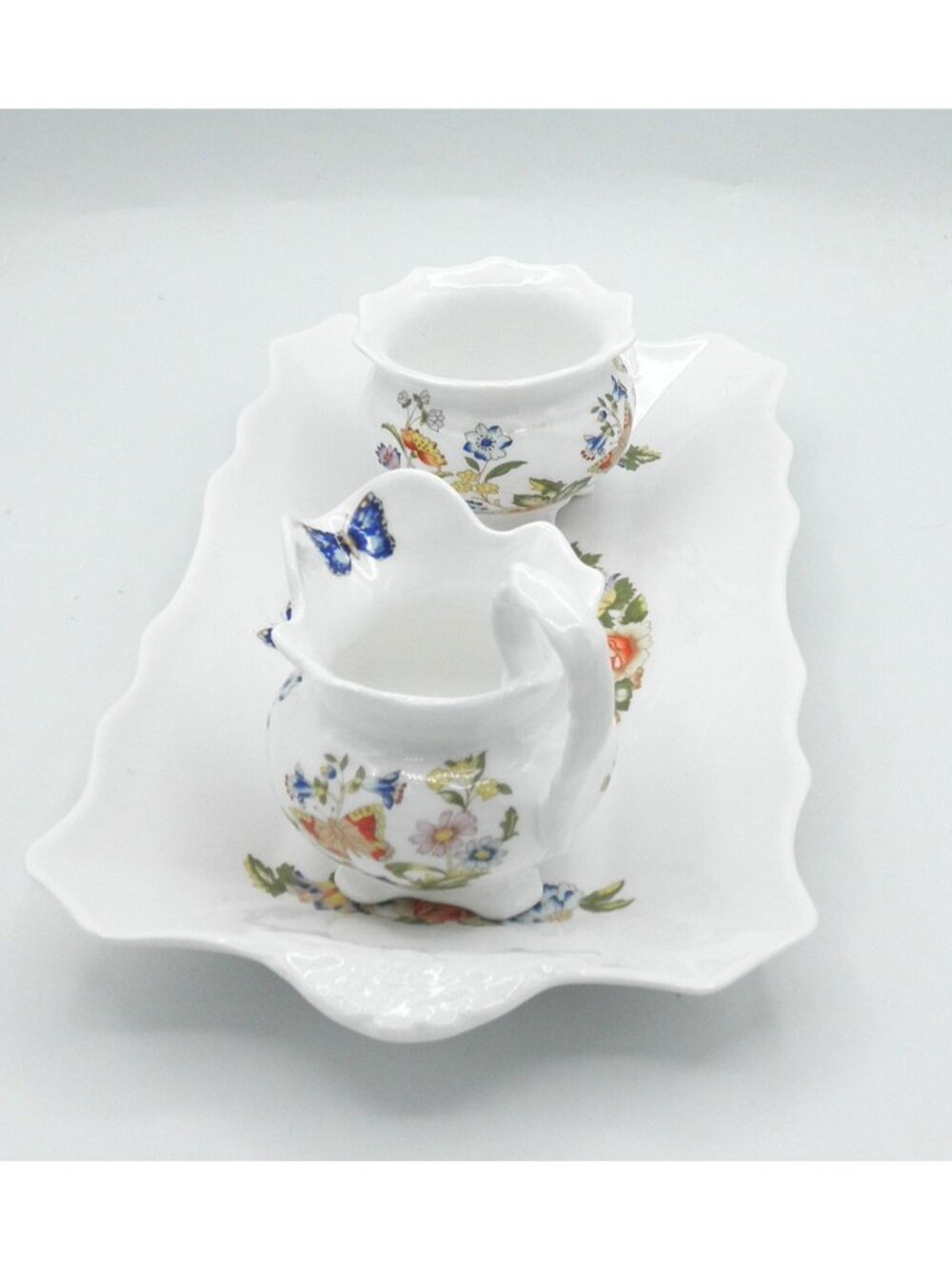 Cottage Garden by Aynsley Large Sandwich Tray Vine Shaped Cream and Sugar AYNOGA - Picture 4 of 14